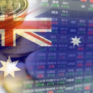 Stock Market Investment Trading Financial, Coin And Australia Flag Or Forex For Analyze Profit Finance Business Trend Data Background.