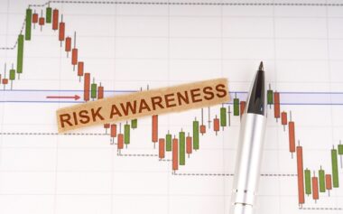 On The Chart Of Business Quotes Lies A Pen And Torn Paper With The Inscription Risk Awareness