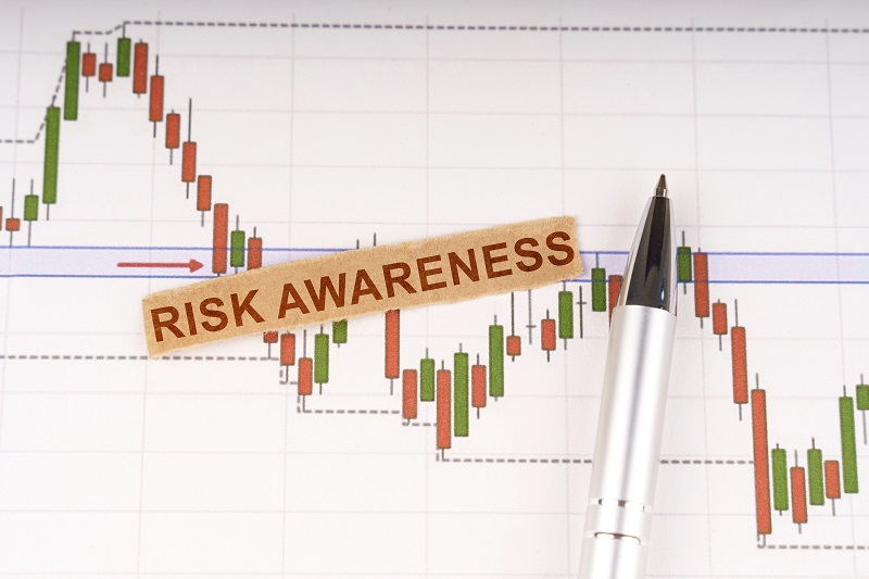 On The Chart Of Business Quotes Lies A Pen And Torn Paper With The Inscription Risk Awareness