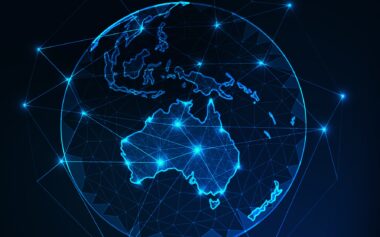 Australia Map Continent Outline On Planet Earth View From Space Abstract Background.