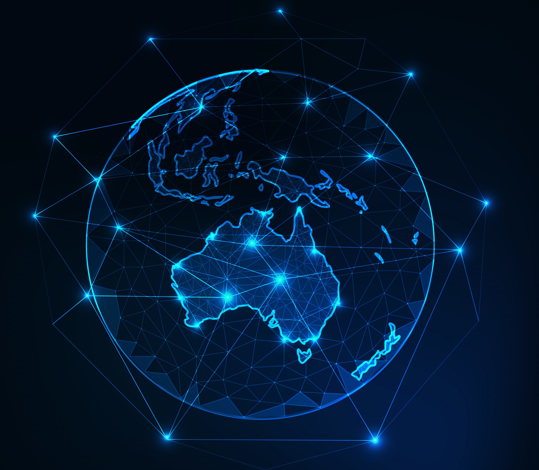 Australia Map Continent Outline On Planet Earth View From Space Abstract Background.
