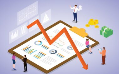 Business And Market Crisis Depression With People Team Work On Some Analysis Report Document With Isometric Modern Flat Style